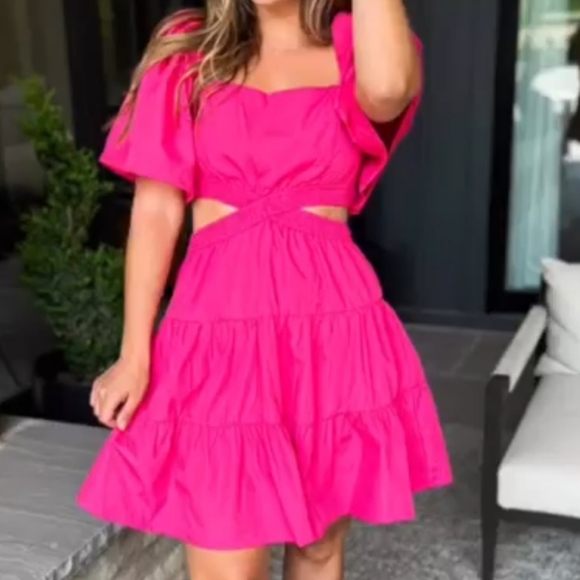 Coco The Shop Pink Square-Neck Cut Out Dress | Medium | New Without Tag - Picture 2 of 8